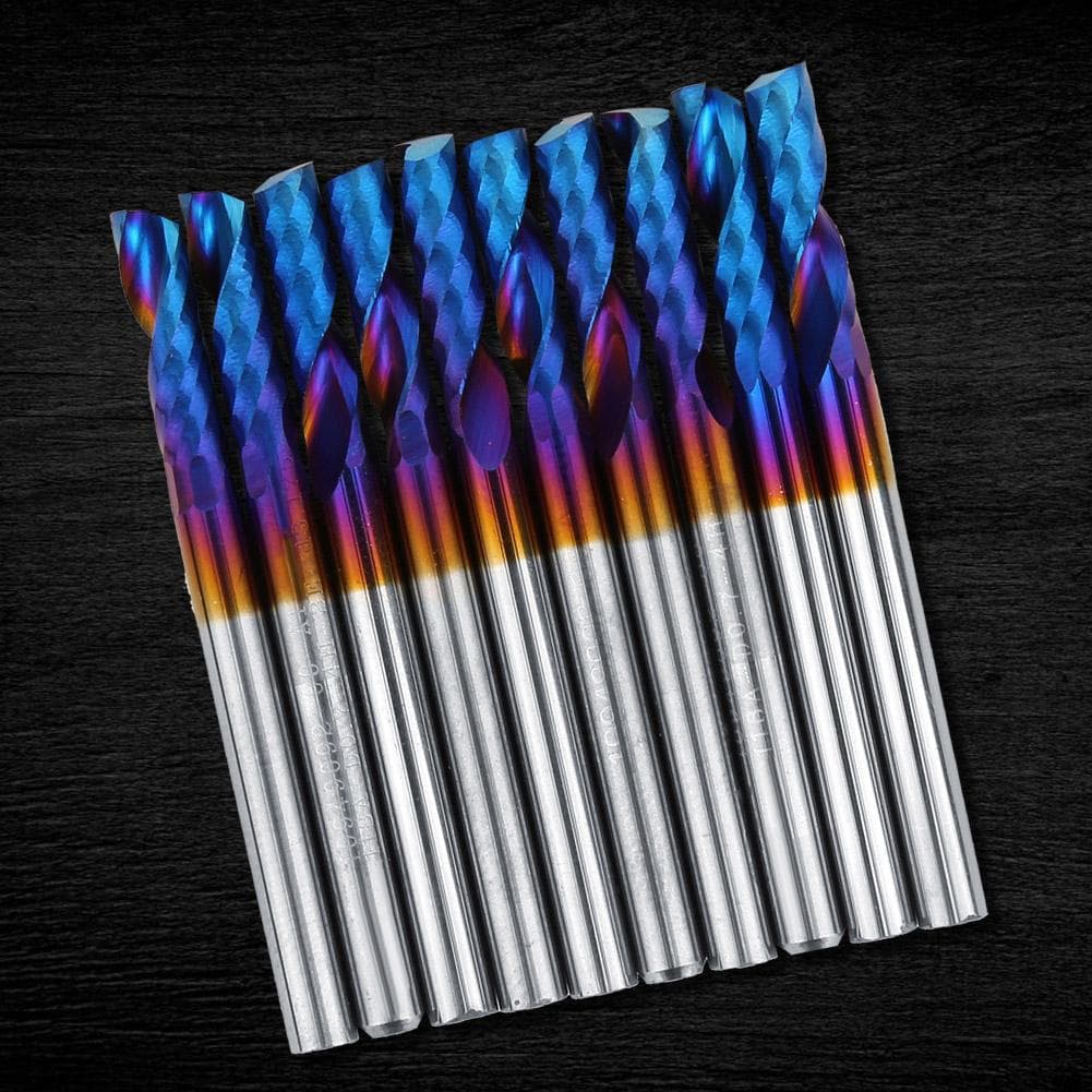 10PCs Milling Cutter 3.175mm Blue Nano Coating Shank Single Blade Spiral Engraving Tools Carbide