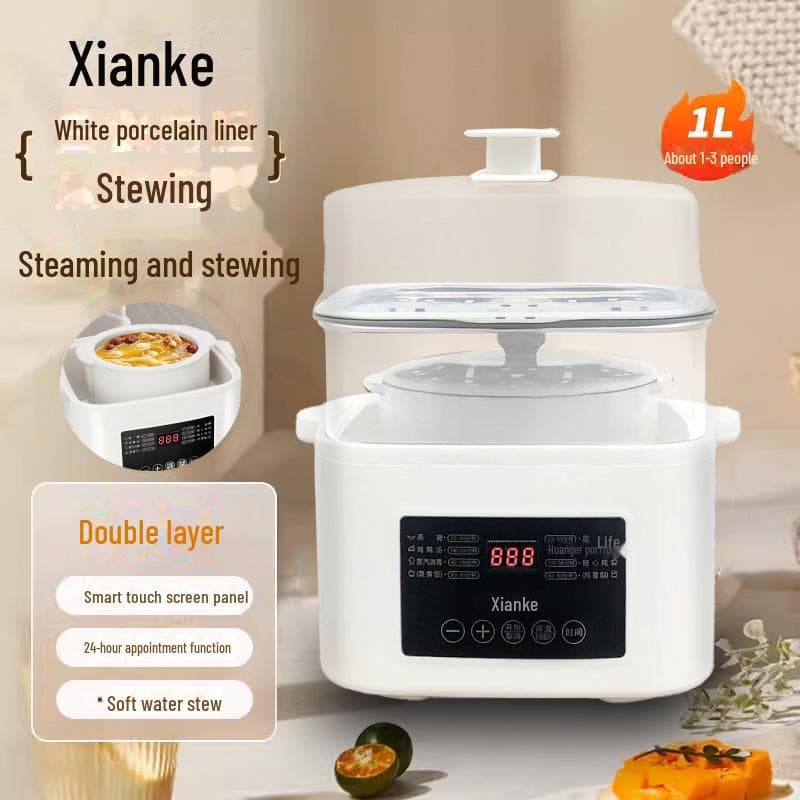 Xianke Folding Electric Steamer: 3-Layer Multi-Function Breakfast Cooker with Auto Power-Off
