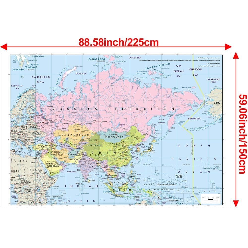 The Map of Asia, Without National Flags Series Large Map,English Version Educational Map,Home Office Decor,School Teaching Suppiles 7*5ft (225*150cm)