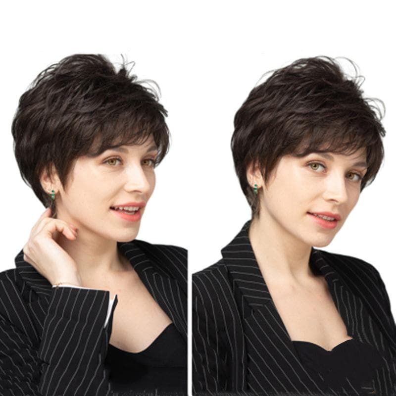 Fashion Ladies Short Black Wig with Bangs for Women Synthetic Curly Wigs Daily Cosplay Use Hair High Temperature Fibre Wig black