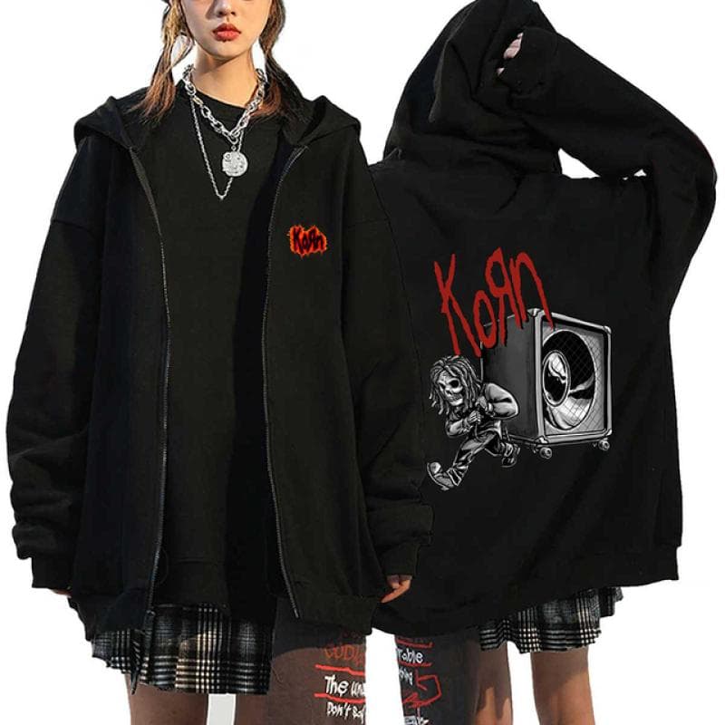 Korn Rock Band Print Zipper Hoodies Metal Music Men's Zip Up Jackets Hip Hop Streetwear Sweatshirts Unisex Y2K Cardigan Coats M