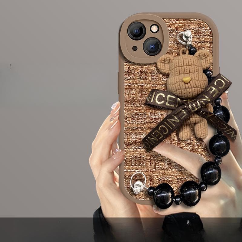Luxurious Textured Bear Bracelet for IPhone16 Case 1213, Creative for Apple 15/14Pro Max iPhone11