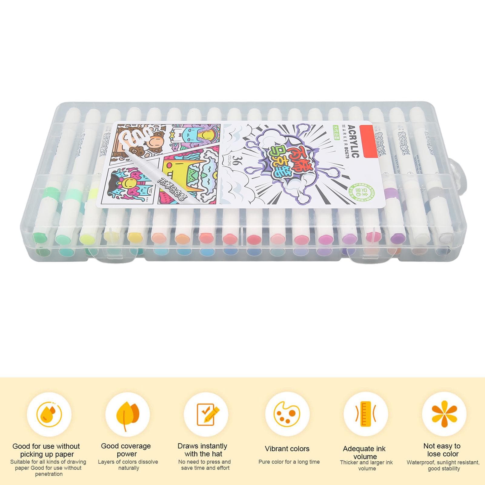36Pcs Acrylic Paint Markers Assorted Colors Quick Dry Box Packed Graffiti Markers for Kids Students