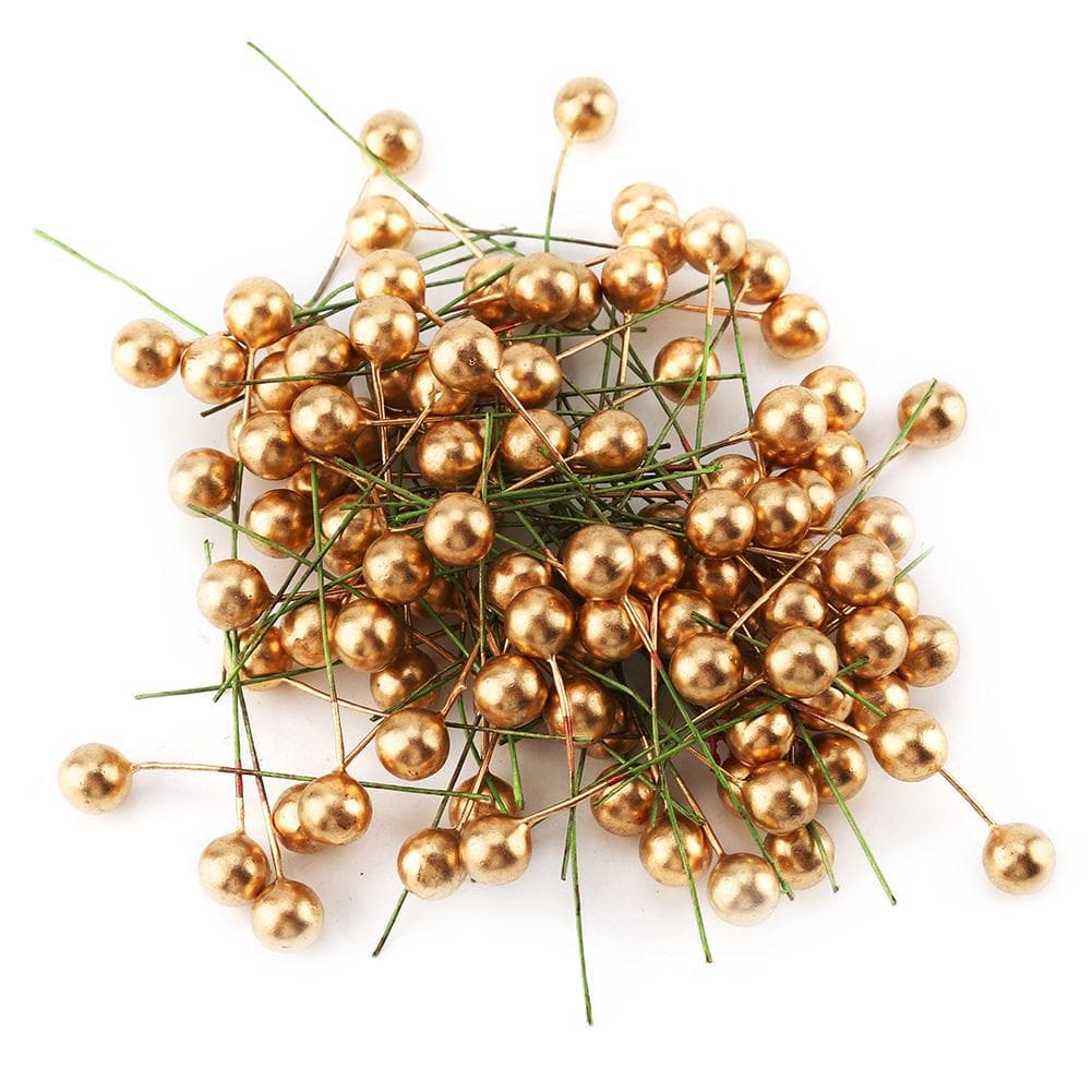 100pcs Artificial Golden Holly Berry Christmas Home Decoration Hanging Ornaments 12mm 12mm