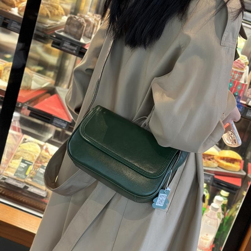 Retro Small Square Bag with Top Layer Leather Small Bag for Women Casual Versatile Broadband Leather One-shoulder Crossbody Bag