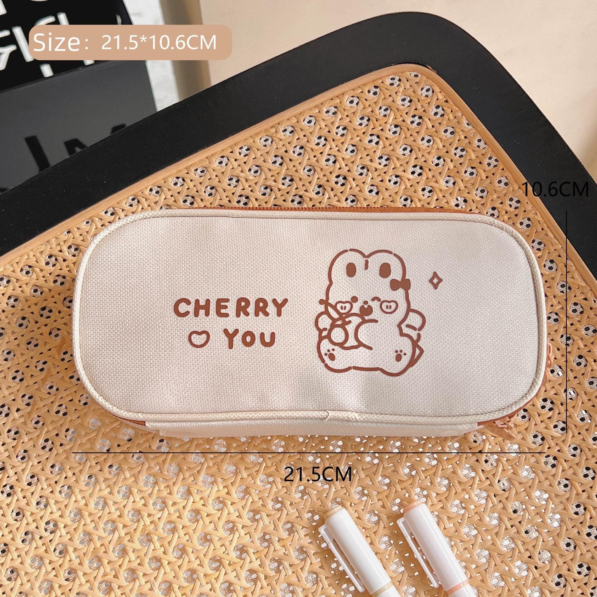 Cute Cartoon Pencil Case Korean Fashion Animal Milk Tea Color Pen Bag High Capacity Stationery Storage Bag Student Supplies