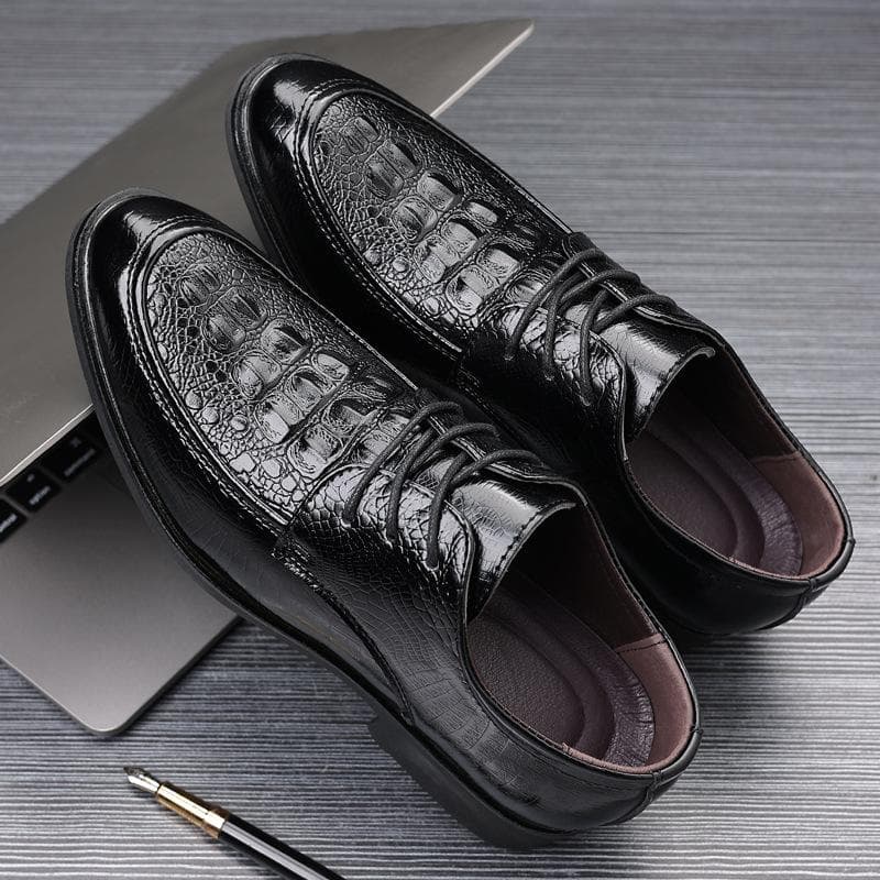 Crocodile Leather Shoes Men's Formal Wear Business Summer Breathable British Style Casual Inner Heightening Men's Groom Wedding Shoes 48 black