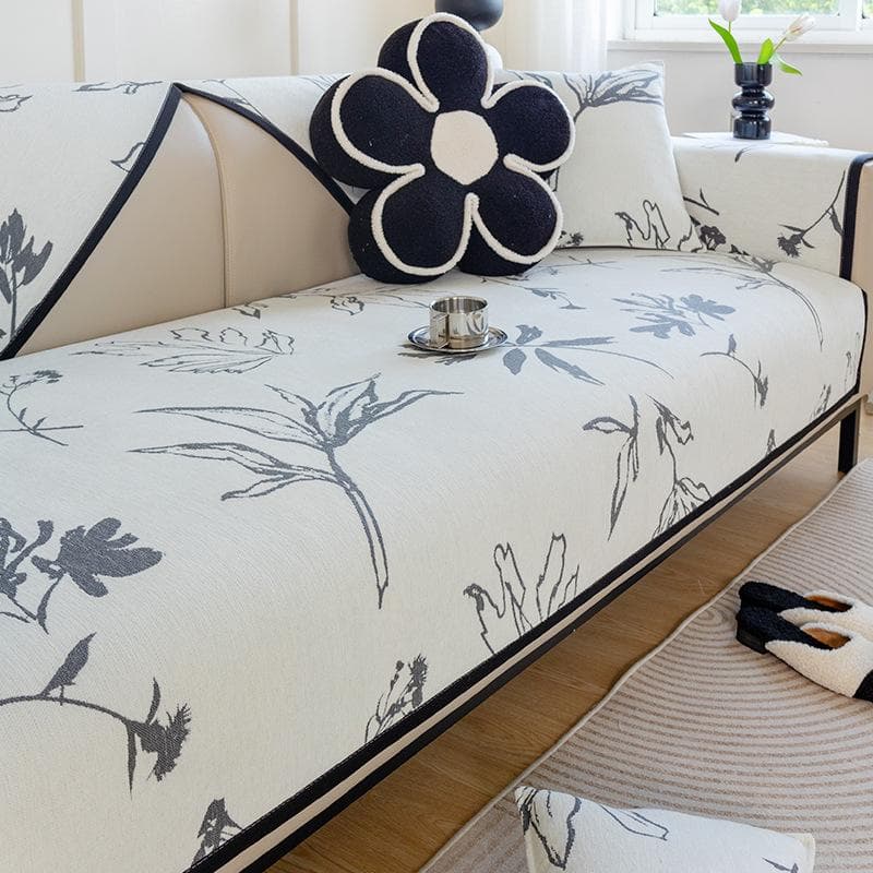White Jacquard Chenille Sofa Mat Soft Four Seasons Universal Non-slip Couch Cover Home Living Room Decoration Chinese Cushion 70x70cm 1pcs