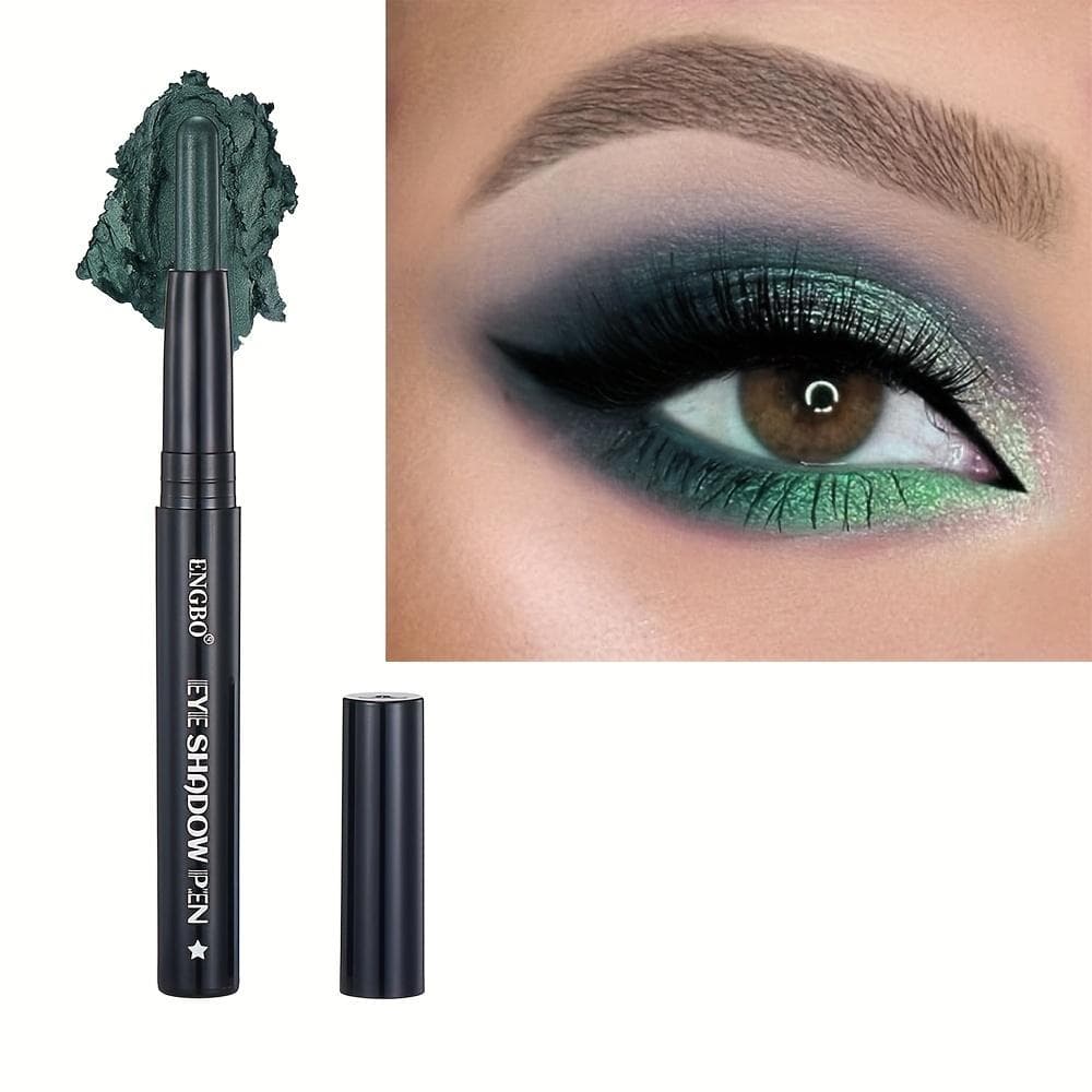 Luxurious Shimmer & Matte Eyeshadow Stick Easy Application Long-Lasting Waterproof Eye Makeup Natural & Black Tones with Blue & Green Highlights 10