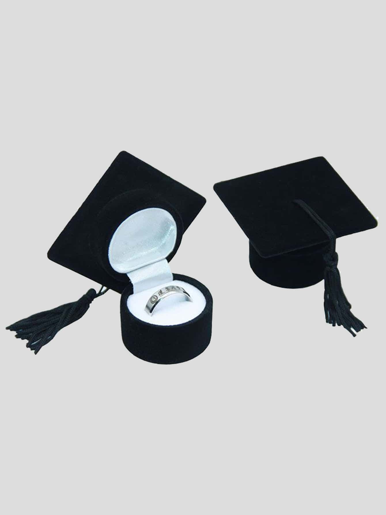 1pc Graduation Cap Shaped Jewelry Storage Box Sun Travel Cool Back To School one-size black