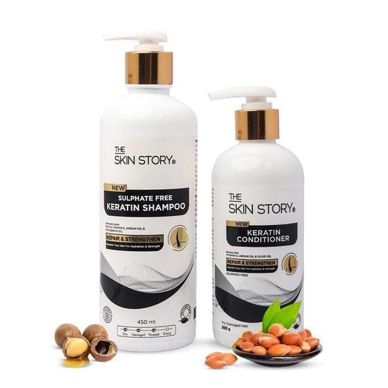 The Skin Story Sulphate-Free Shampoo & Conditioner Hair Care Set | Sulphate-Free Keratin Shampoo (450ml) and Keratin Conditioner (250g) | Combo Pack
