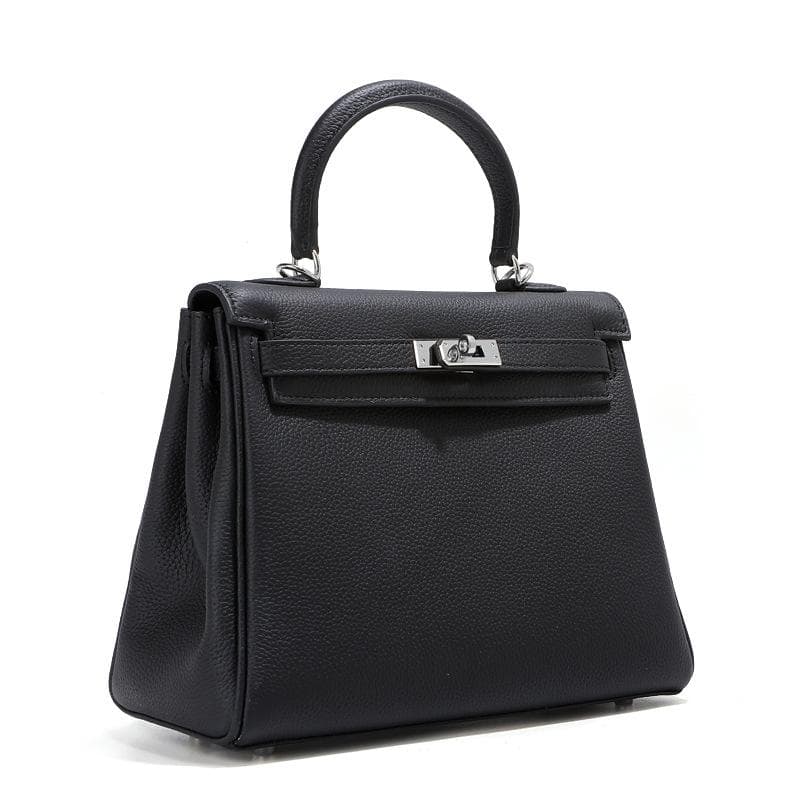 Togo Top Layer Cowhide Armpit Bag Women's High-end Sense Niche Genuine Leather Women's Bag Handbag Shoulder Bag Crossbody Bag 28CM+shoulder strap black/silver
