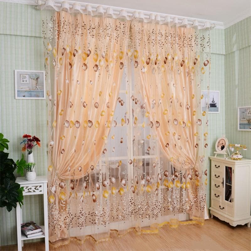 Decorative Tulle Printed Curtains For Living Room Kitchen Window Drapes 100*200cm orange