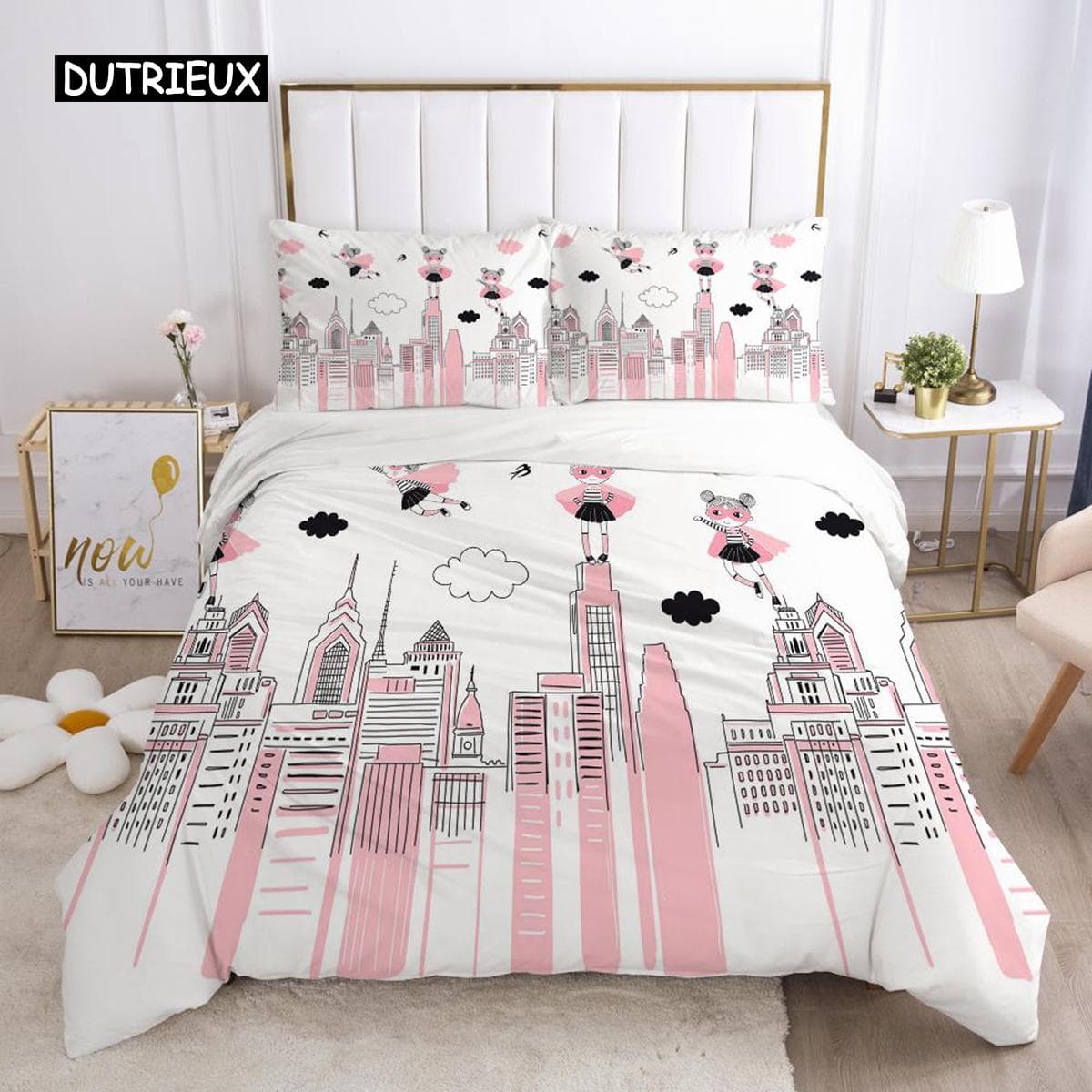 Cartoon Duvet Cover Set King Size Cute Magic Girl My Little Princess Pattern Bedding Set for Girl Kid Polyester Pink Quilt Cover EU single(135x200cm)