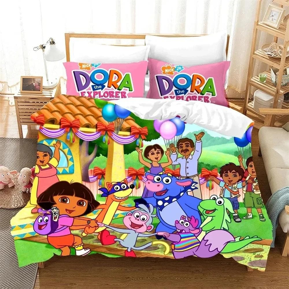3D Print D-Dora Cartoon Explorer Bedding Set Duvet Cover Bed Set Quilt Cover Pillowcase Comforter king Queen Size Boys Adult 135x200cm 2pcs