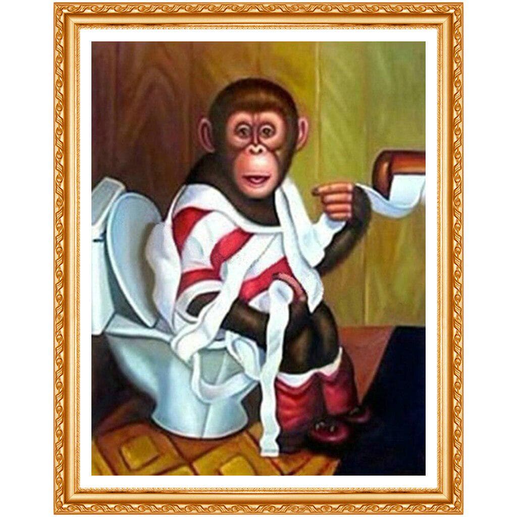 DIY Round Diamond Painting Toilet Monkey Cross Stitch Kits Diamond Crystal Diamond Embroidery 20X30CM