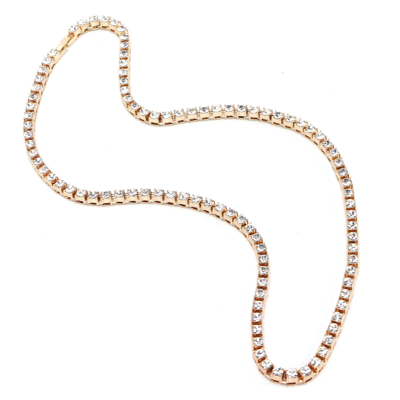 Premium Tennis Chain Gold Plated One Row Bracelet Necklace Classic Shiny Alloy Chain