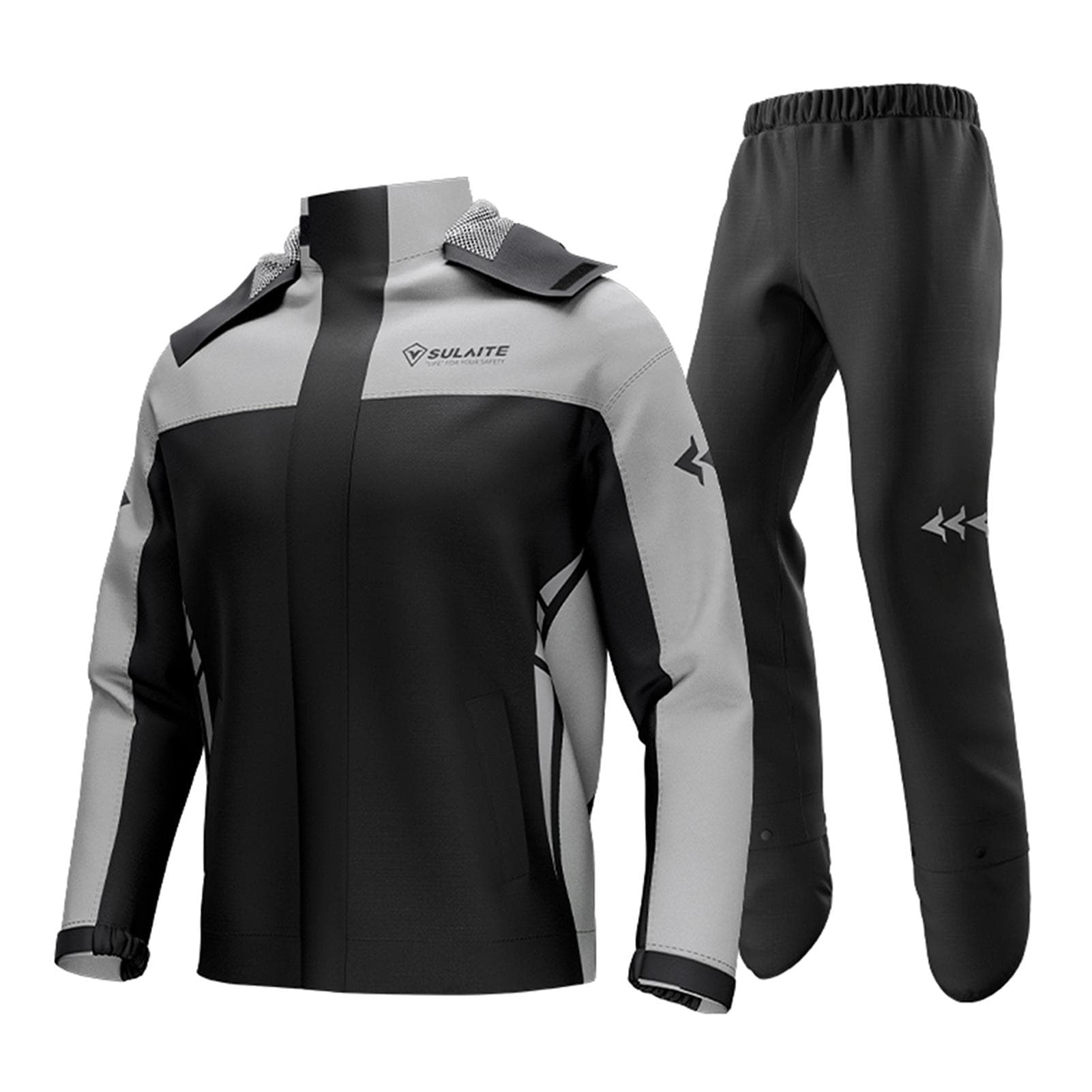 Waterproof Motorcycle Rain Suit Men Women Cycling Rain Gear Jacket and Pants with Storage Bag XXXL black/grey