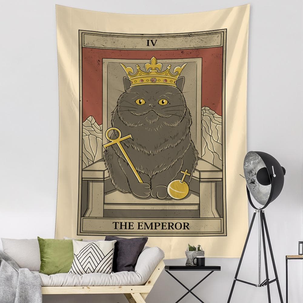 Cartoon Cat Tarot Card Tapestry Wall Hanging Mystery Witchcraft Psychedelic Tapiz Hippie Room Home Decor 95x70cm