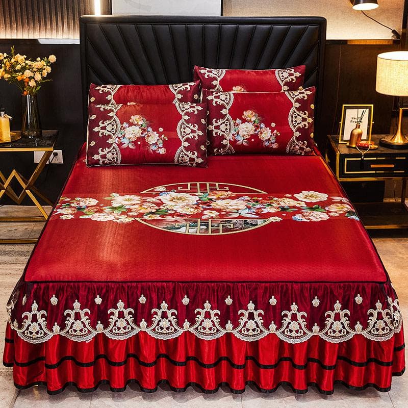 Luxury Lace Smooth Cool Summer Bedspread Thick Home Bed Skirt + Pillowcase Bed Sheets Embroidery European-style Bed Spreads 150x200cm 3pcs