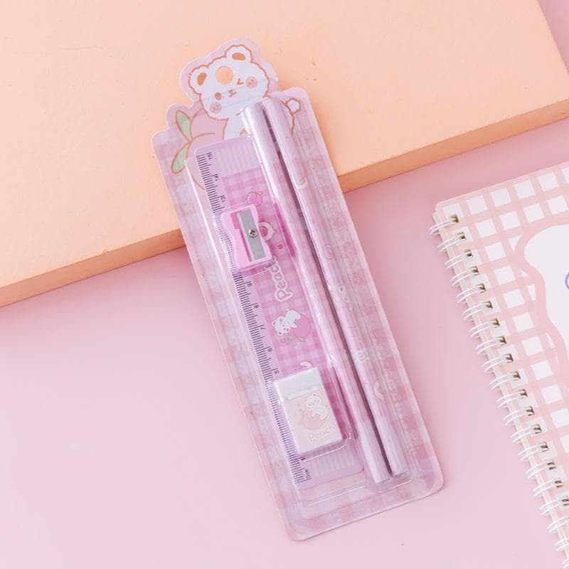 5pcs/set Cute Animal Pencil Eraser Sharpener Ruler Set Gift Box Learning Stationery Set Children's Gifts