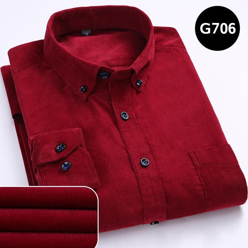 Corduroy Shirt Men Casual Shirts Soft Leisure Solid Color Fit Long Sleeved Man Shirt Oversized Clothes 40 red