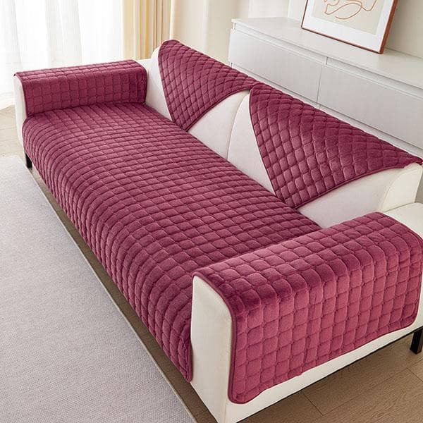 Solid Color Non-slip Sofa Cover Thicken Soft Plush Sofa Cushion Towel for Living Room Furniture Decor Slipcovers Couch Covers 90x90cm 1pc wine red