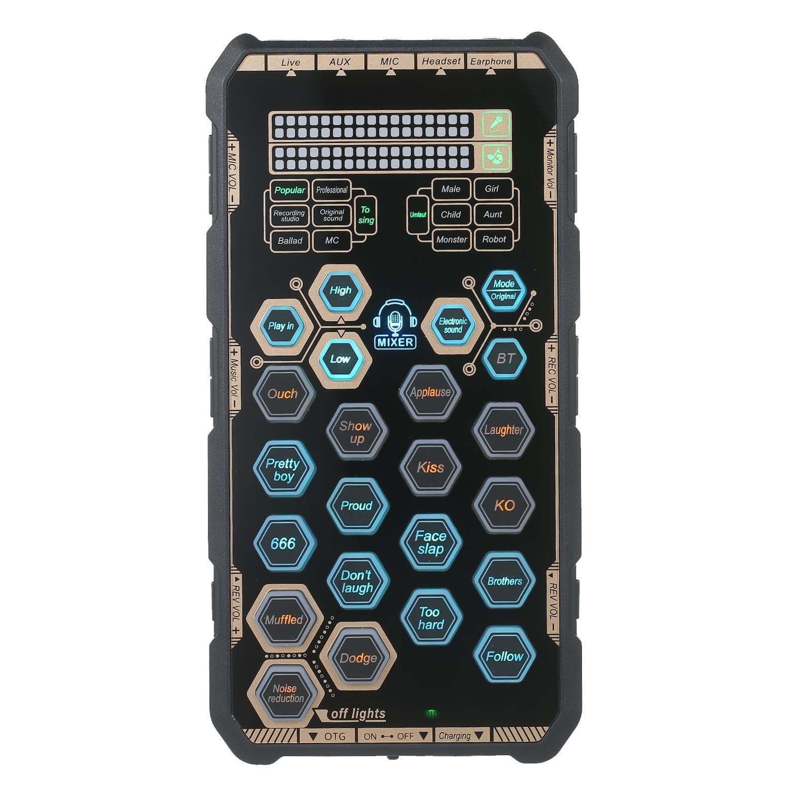 Live Sound Card Handheld Outdoor Portable DSP Sound Card Effect Device Audio Mixer Voice Changer black