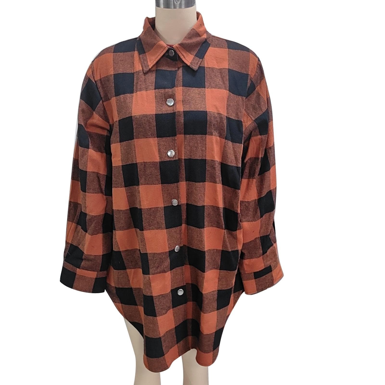 Casual Long Sleeve Button Up Shirt Women Fashionable Elegant Turn Down Collar Plaid Top for Dating S(for 2-4kg) brown