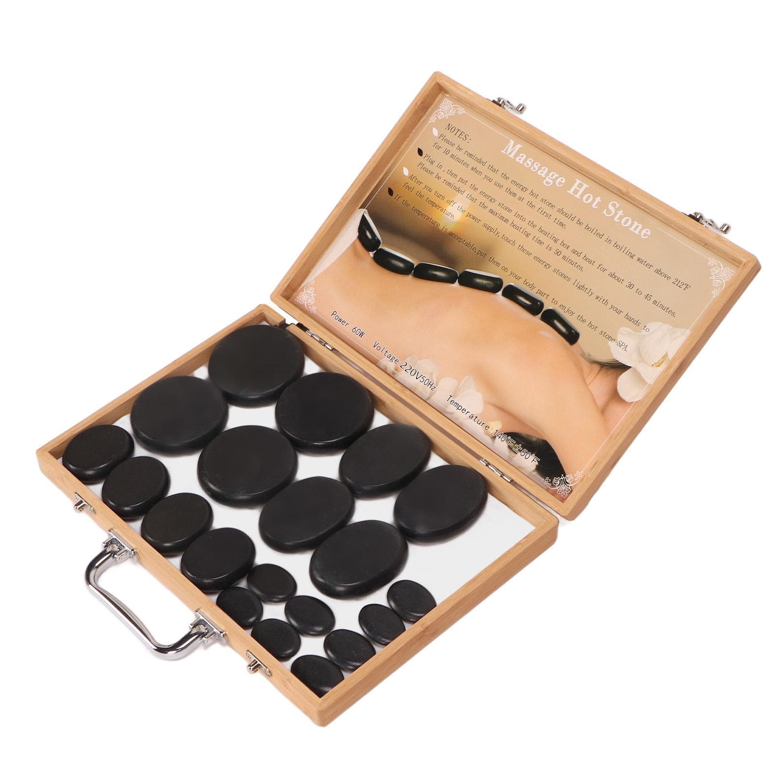 20 PCS Heated Basalt Rocks Fast Heating Round Massage Stones with Bamboo Box Electric Spa Hot EU Plug