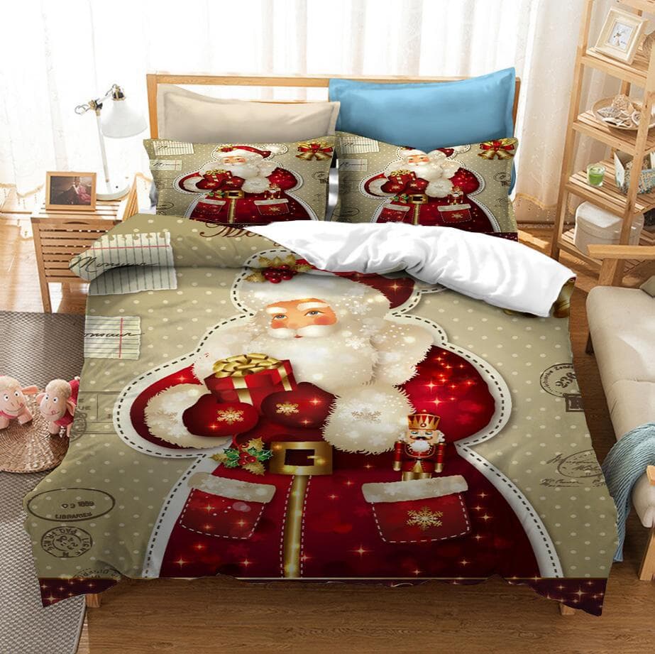 Santa Claus And Dog Bedding Set Merry Christmas Gift Queen Twin Single Size Duvet Cover Set Pillowcase Home Textile Luxury EU single(135x200cm)