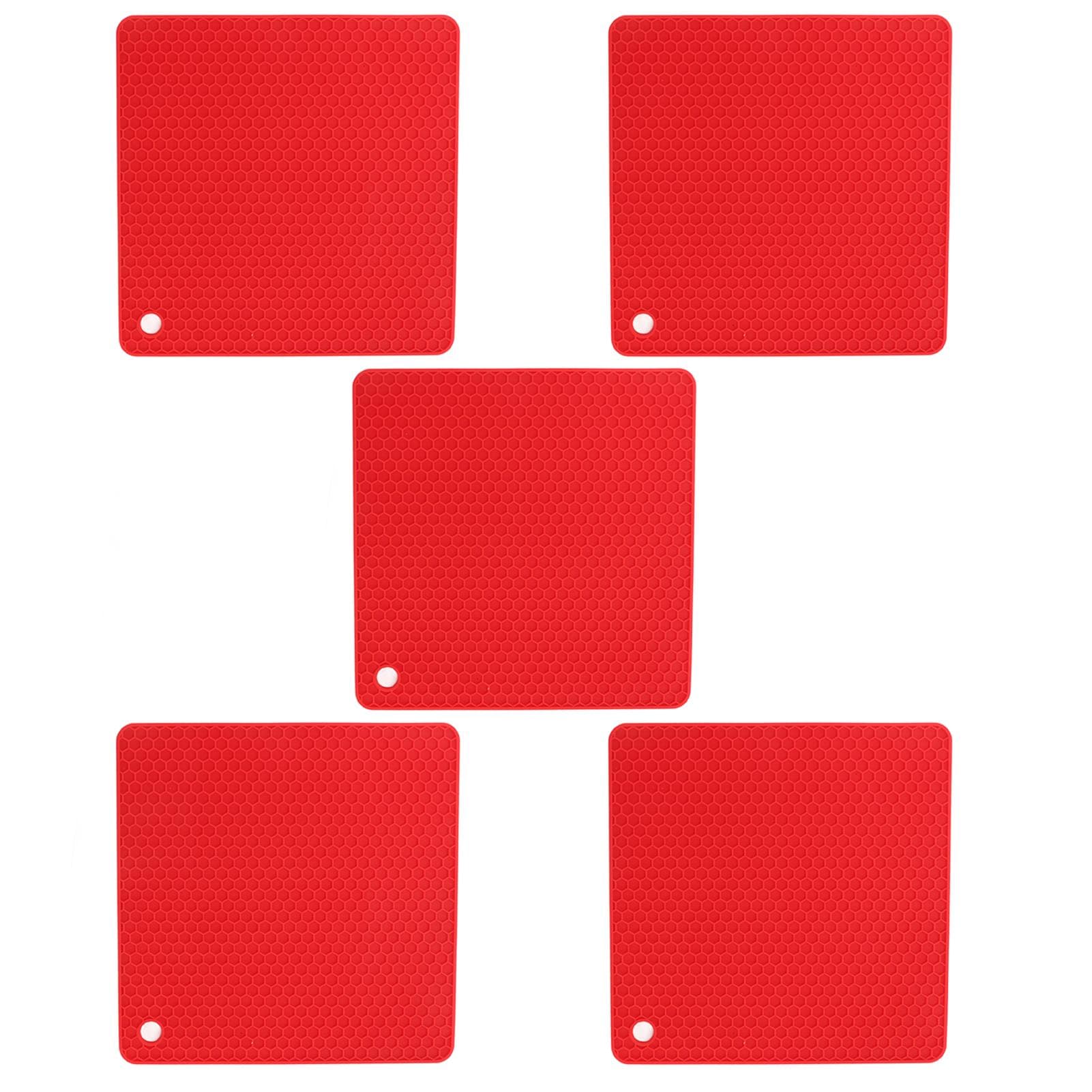 5pcs Silicone Pot Holders Mat Heat Resistant Anti Slip Square Honeycomb Trivet Mat Hot Pads for red