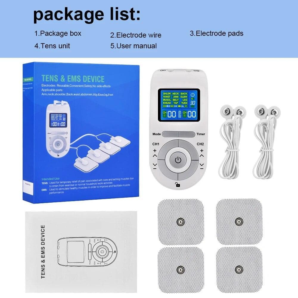 EMS Tens Muscle Stimulator Electric Acupuncture Body Massager Digital Therapy Machine Electrostimulator Muscle Relax Massager CN white