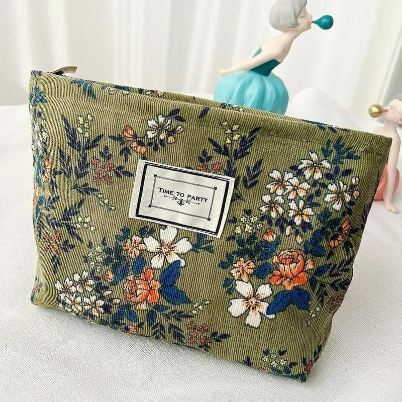 Corduroy Makeup Bag Organizer Clutch Retro Flower Print Cosmetic Bag Wash Women Travel Make Up Pouch Beauty Toilet Storage Cases