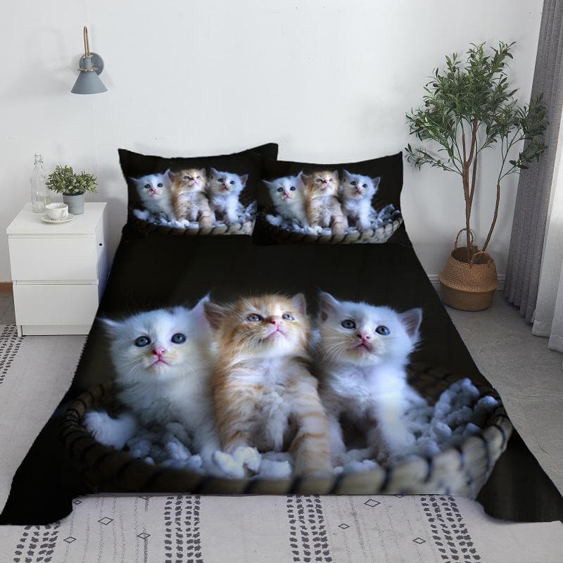 Lovely Cat Bed Sheet Set Animal Pets Bed Sheets And Pillowcase 3d Bedding Digital Printing Flat Sheet 100% Polyester Bedspread 160x230cm 2pcs