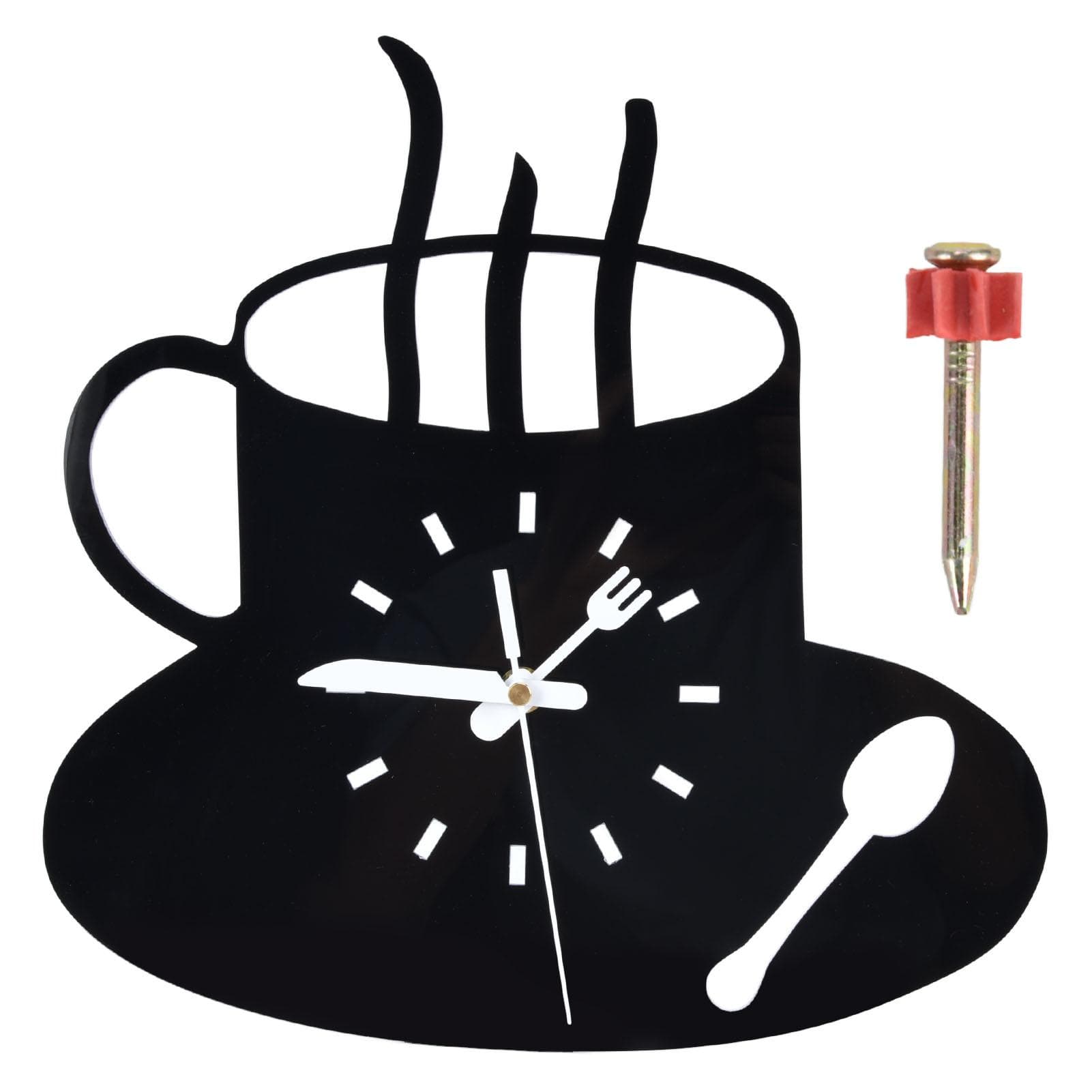 Kitchen Wall Clock 3D Modern Coffee Mug Style Acrylic Silent Movement Frameless Design Silent Wall
