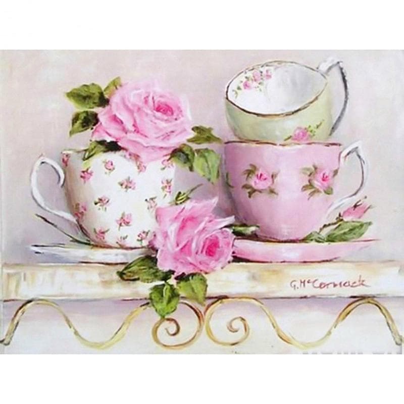 5D DIY Diamond Painting Flowers Cups Embroidery Mosaic Cross Stitch Rhinestone Decoration 20X30CM