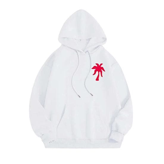 Teenager Hoodie Preppy Style Floral Printing Solid Color Hooded Top with Big XXXL white