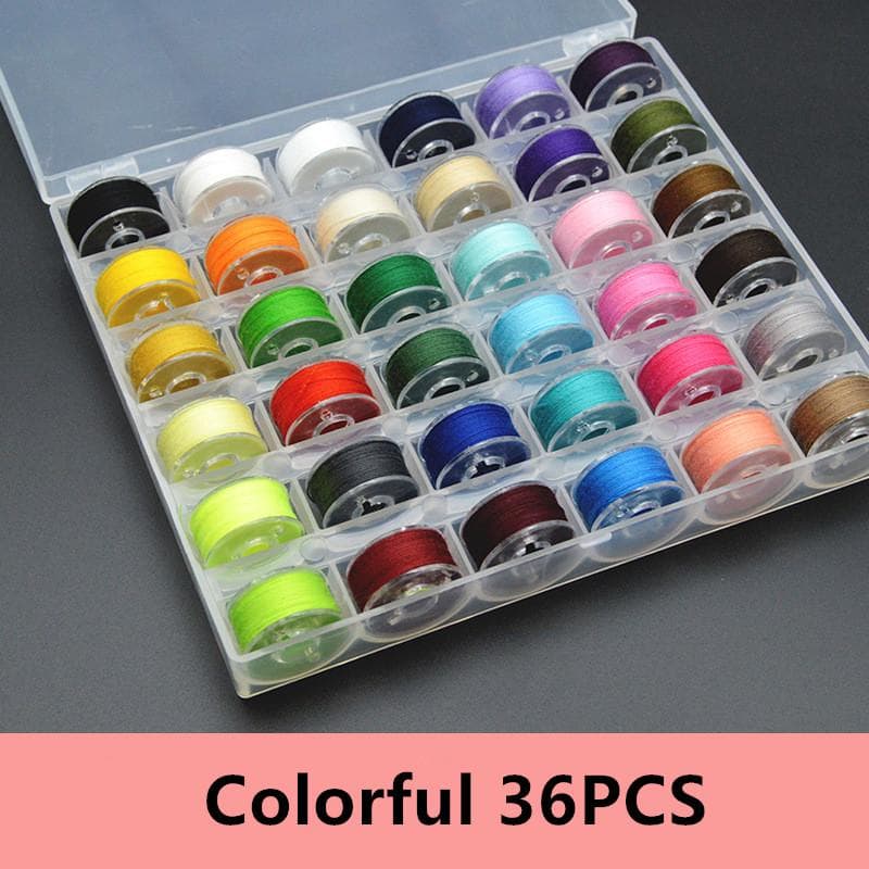 36 Colors Set Bobbin Thread Polyester Thread Spools Sewing Machine Bobbins with Storage Box for Embroidery Sewing Accessories multicolour