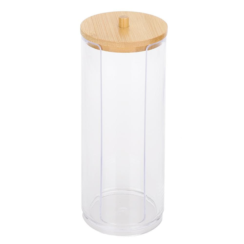 Cylinder shaped Transparent Spice Seasoning Bottles Cotton Swab Storage Case with Bamboo Lid(Long