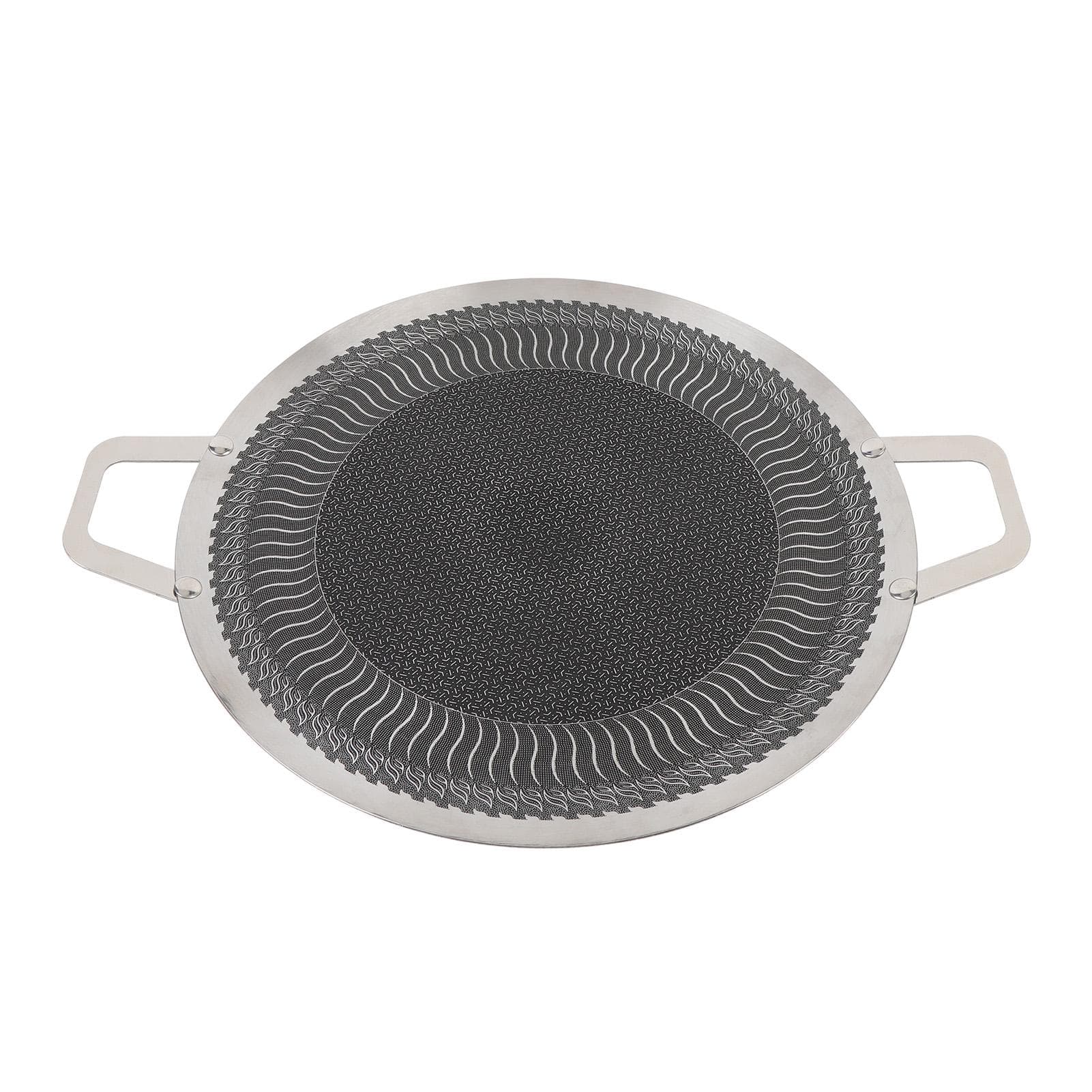 Korean Grill Pan Stainless Steel Nonstick Double Handle Round BBQ Griddle for Induction Cooktop 34cm / 13.4in