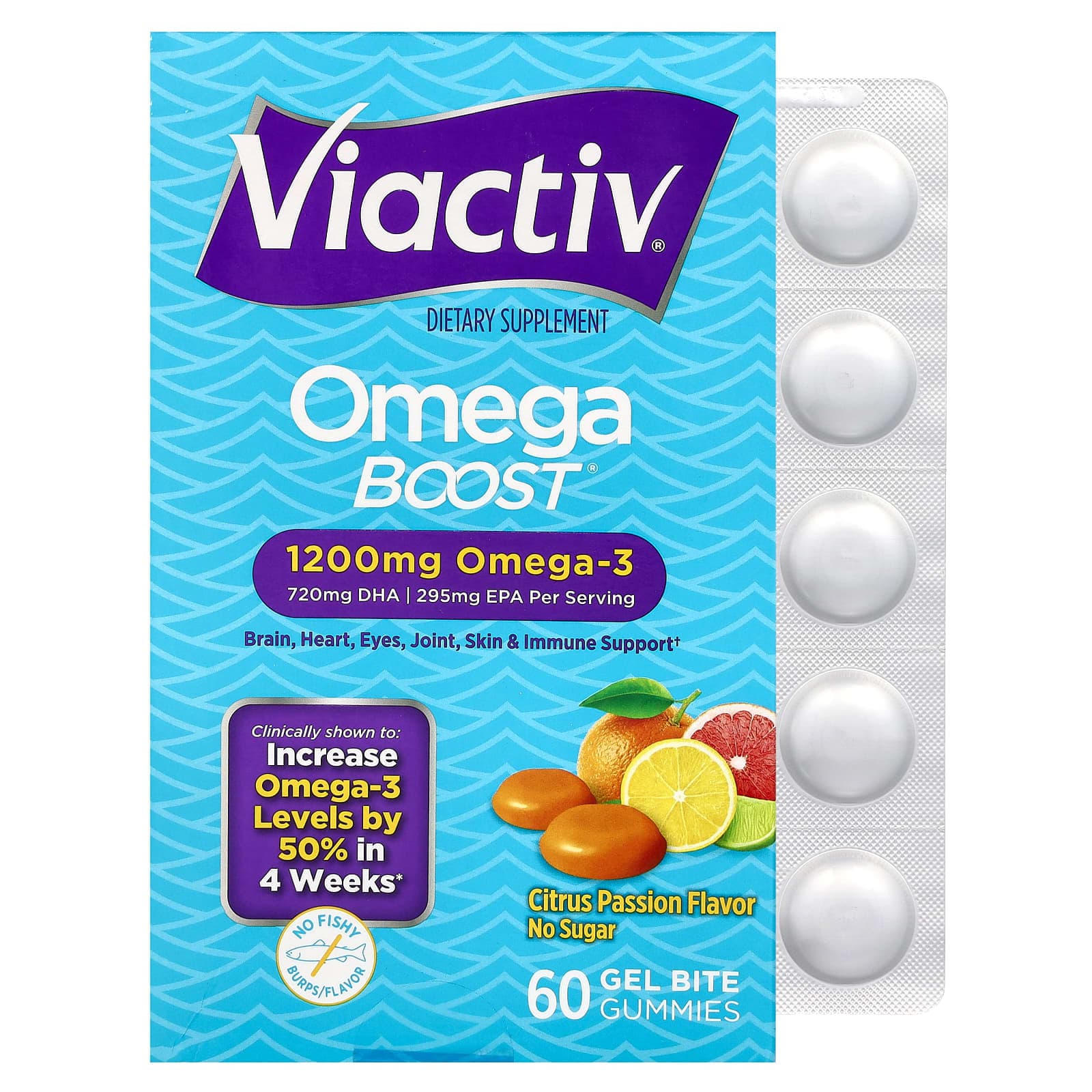 Viactiv, Omega Boost Gummies, Citrus Passion, 1,200 mg, 60 gel bite gummies (600 mg per gummy)
