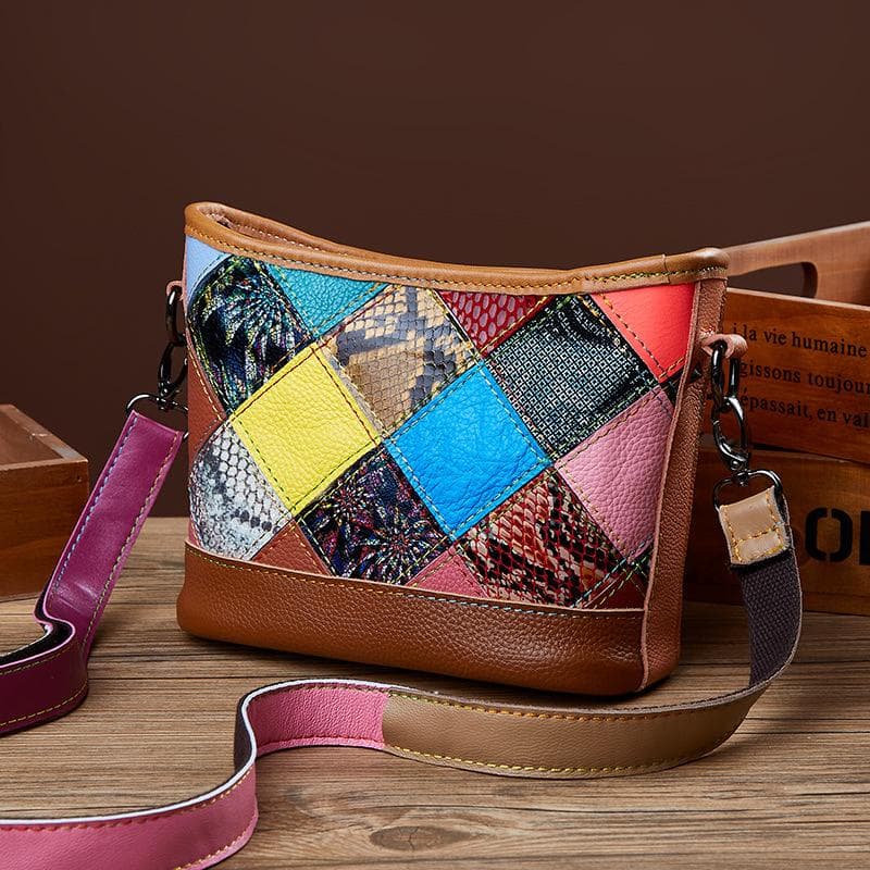 Spring and Summer Fashion Trend Patchwork Bucket Bag Color Women Bag Snakeskin Grain Leather Shoulder
