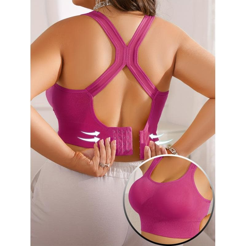 Women Sports Bra Workout Push Up Seamless Sexy Fast Dry Yoga Fitness Removeable Pads Shockproof Running Wire Free X Shape Back L rose red