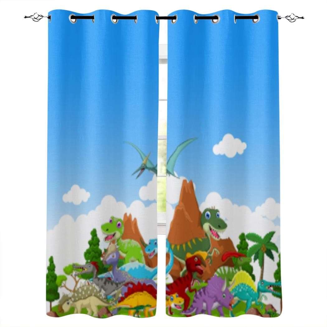 Jungle Cartoon Dinosaur Windows Curtains for Living Room Child Bedroom Window Treatment Blinds Kitchen Curtains 135W x 60H(cm)