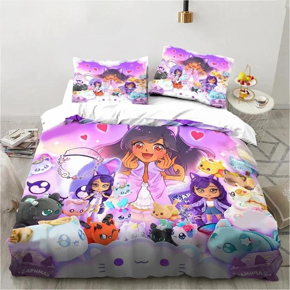 Cartoon Game Cute Aphmau with Wings Bedding Set Boys Girls Twin Queen King Size Duvet Cover Pillowcase Bed boys Adult 245x210cm 3pcs