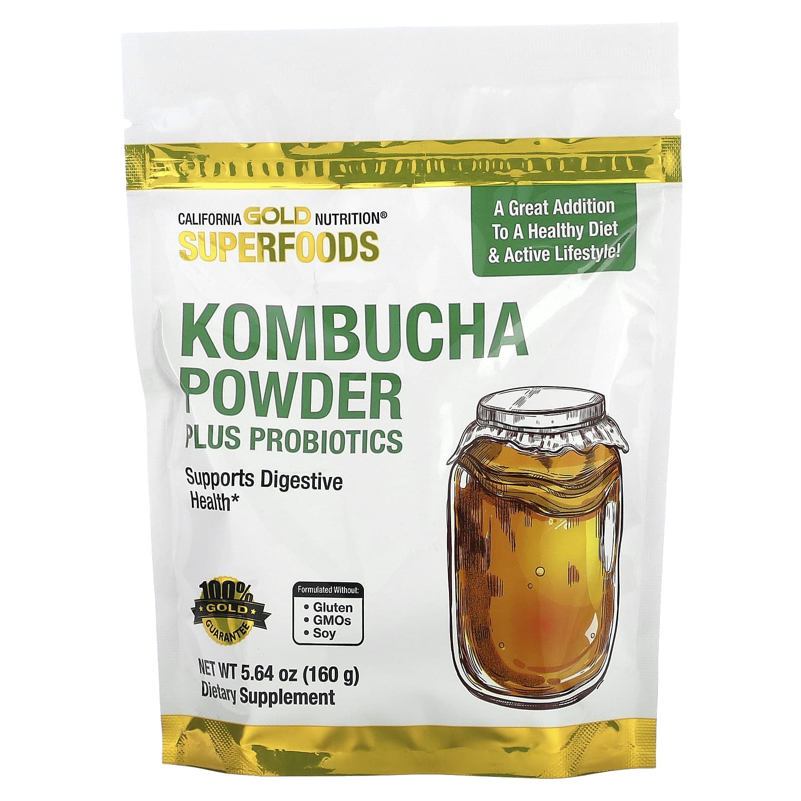 California Gold Nutrition, Superfoods, Kombucha Powder Plus Probiotic, 5.64 oz (160 g)