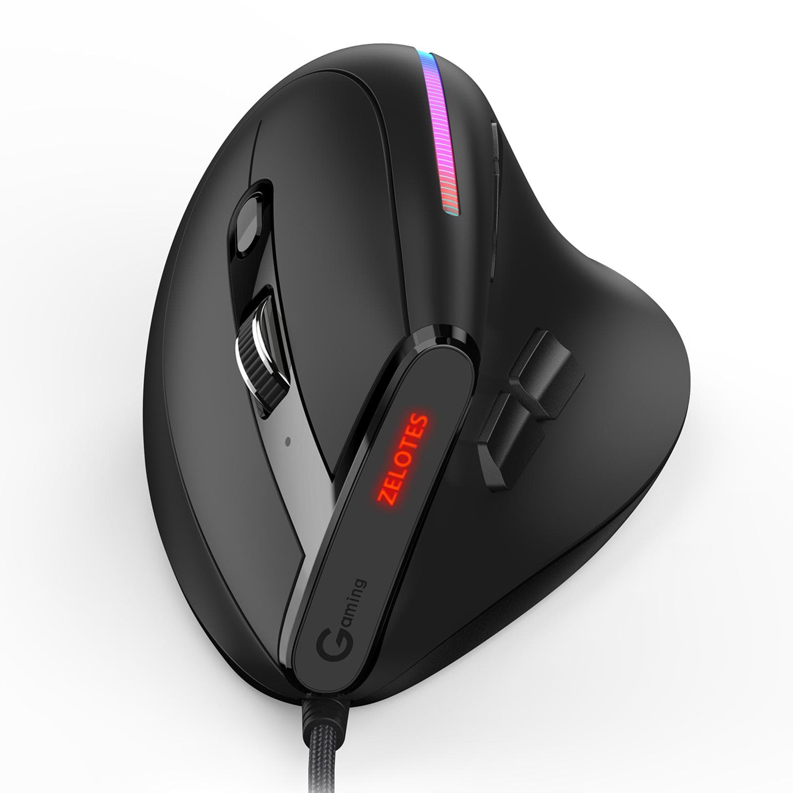 ZELOTES T-50 vertical mouse Wired mouse 9 keys RGB optical mouse 6 gear DPI Ergonomic design black black