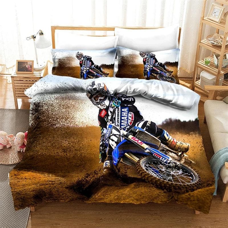 3D Luxury Bedding Set Motorcycle Print Duvet Cover Set with Pillowcase Motocross Bedspread boy's Bed Set 135X200cm-2pcs