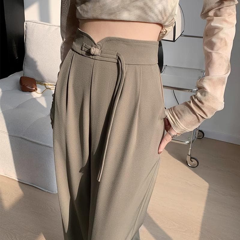 New Chinese Black Wide-leg Suit Pants Women's Early Spring High-waisted Casual Trousers S khaki